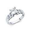 White Gold Princess Cut Solitaire & Baguette Side CZ Engagement Ring