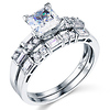 14K White Gold Princess & Baguette Side Stone CZ Wedding Ring Set