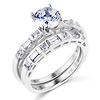 14K White Gold Round CZ with Channel Side Stones Engagement Ring Set