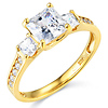 14K Yellow Gold 3 Stone Princess Cut CZ Engagement Ring with Side Stones