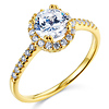 Round cut with Side Stone 14K Yellow Gold CZ Wedding Engagement Ring