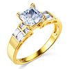 Yellow Gold Princess Cut Solitaire & Baguette Side CZ Engagement Ring