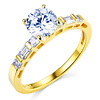 Round cut with Side Stone 14K Yellow Gold CZ Wedding Engagement Ring