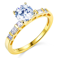 Round cut with Side Stone 14K Yellow Gold CZ Wedding Engagement Ring