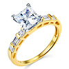 14K Yellow Gold Princess-cut with Side Stone CZ Cubic Zirconia Ladies Wedding Engagement Ring Band