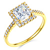 Princess & Round Halo Side Stone 14K Yellow Gold CZ Engagement Ring