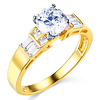 Round cut with Side Stone 14K Yellow Gold CZ Wedding Engagement Ring