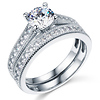 Round Cut with Side Stone 14K White Gold CZ Engagement Ring Set