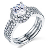 Split Shank Halo Round Cut 14K White Gold CZ Engagement Ring Set