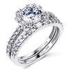 Halo Emerald & Round Cut Side Stone 14K White Gold CZ Wedding Ring Set