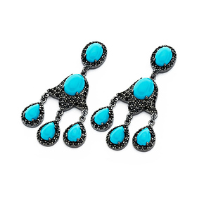 DecoSkye Black CZ Turquise Silver Chandelier Earrings