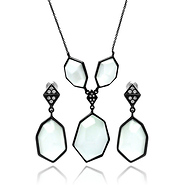 DecoSkye Large White CZ Art Deco Style Black Necklace Set