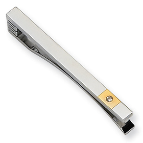 Stainless Steel Tie Bar with Yellow IP-Plated Diamond Accent