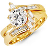 Fancy Round & Baguette 14K Yellow Gold  CZ Wedding Ring Set