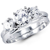 14k White Gold Three Stone CZ Wedding Set