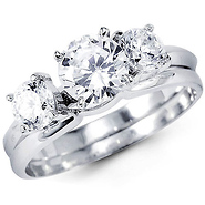 Three Stone 14k White Gold CZ Wedding Set
