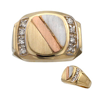 14k Tri Color CZ Signet Ring