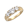 14k Yellow Gold Round Three Stone Engagement Ring