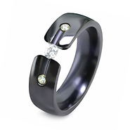 Tension and Bezel Set Black Titanium Ring