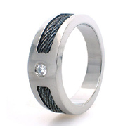 Black Cable and Titanium Bezel Crystal Ring