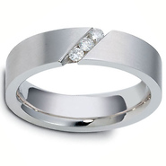 Three Diamond Stripe 14k White Gold Band