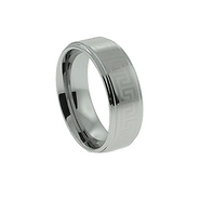 Greek Key Textured Tungsten Carbide Wedding Band