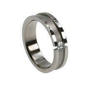 Tension Set CZ Solitaire Stainless Steel Ring