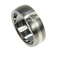 Half Bezel Round Diamond Silver Titanium Wedding Ring (0.04 ctw)