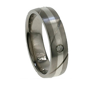 Bezel Set Diamond Titanium Silver Inlay Wedding Band (0.05 ctw)