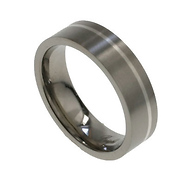 Flat Titanium Silver Inlay Designer Ring