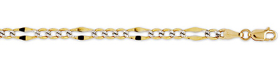 4.5mm 14K Gold Stamped White Pave Figaro Chain