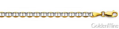 3.5mm 14K Gold White Pave Flat Mariner Chain