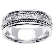 14k White Gold 7.0mm Ivy Carved Wedding Band