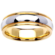 6.5mm Classic Dome Milgrain 14K Two Tone Gold Wedding Ring
