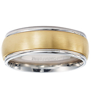 14k 8mm Two Tone Brush Finish Wedding Band