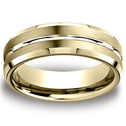 6mm Grooved Beveled 14K Yellow Gold Men's Benchmark Wedding Ring
