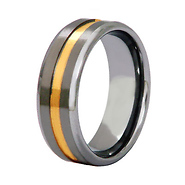 8mm Tungsten Gold Plated Stripe Wedding Band