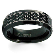 Weave Pattern Laser Engraved Black Tungsten Band