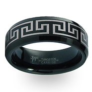 Greek Pattern Laser Engraved Black Tungsten Ring