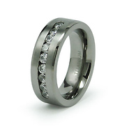 Flat Satin Finish Channel Set CZ Titanium Wedding Ring
