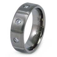Carved CZ Titanium Eternity Wedding Band