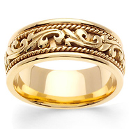 Yellow Gold 14K 9mm Art Deco Cord Wedding Band