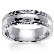 14K White Gold Carved Edge Milgrain Wedding Band