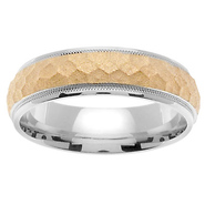 14K Satin and Milgrain Two Tone Wedding Band