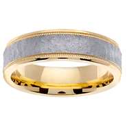 14K Two Tone Satin Finish Wedding Ring with Milgrain