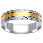14K Carved Edge Pattern Two Tone Wedding Ring