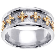 9mm 14K Two Tone Fleur de Lis Wedding Band
