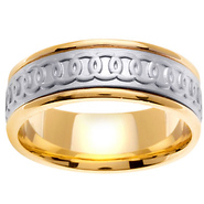 14K Two Tone Circle Pattern Wedding Band
