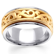 14K Scroll Design Two Tone Wedding Band