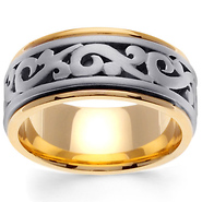 Scroll 14K Two Tone Gold Wedding Band